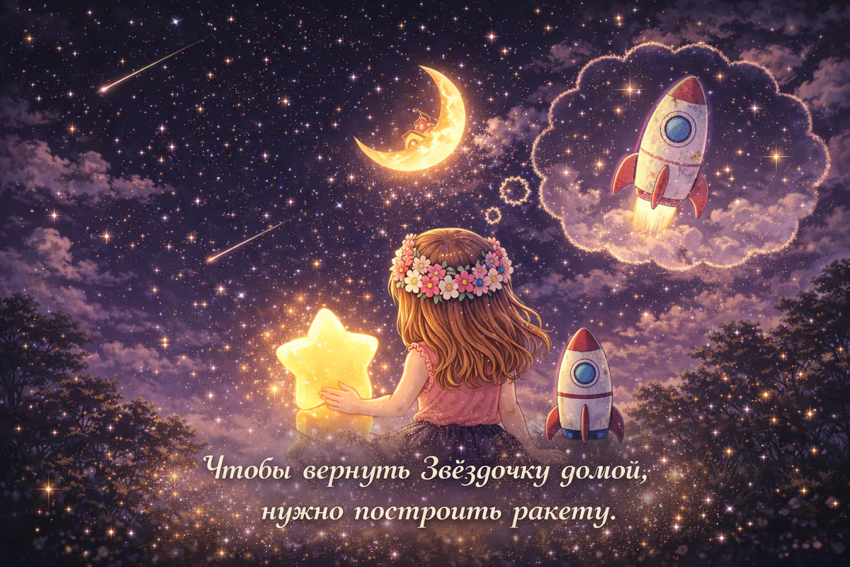 Кадр 3: Героини мечтают построить ракету.